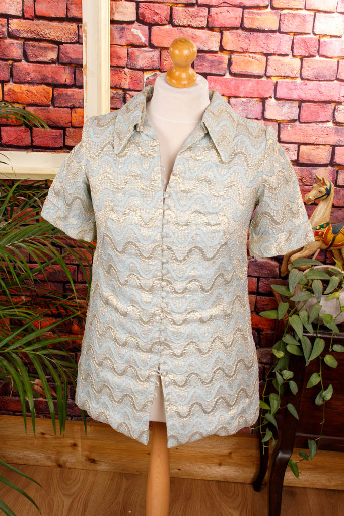 60s Brokat Tunika Bluse Default Title 60er 70er Boho Disco Frau gold M 40-42 real-boho real-disco Schlager Special türkis vintageberlin.de