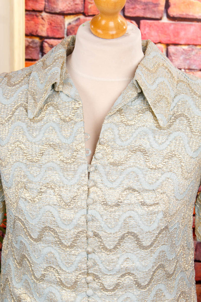 60s Brokat Tunika Bluse 60er 70er Boho Disco Frau gold M 40-42 real-boho real-disco Schlager Special türkis vintageberlin.de