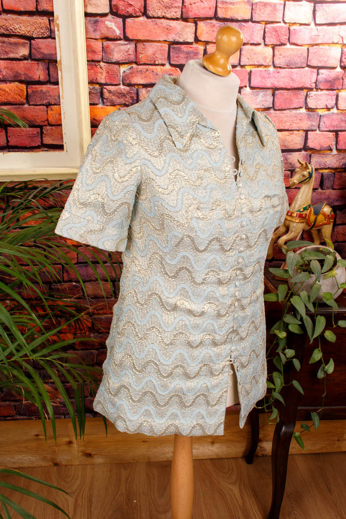 60s Brokat Tunika Bluse 60er 70er Boho Disco Frau gold M 40-42 real-boho real-disco Schlager Special türkis vintageberlin.de