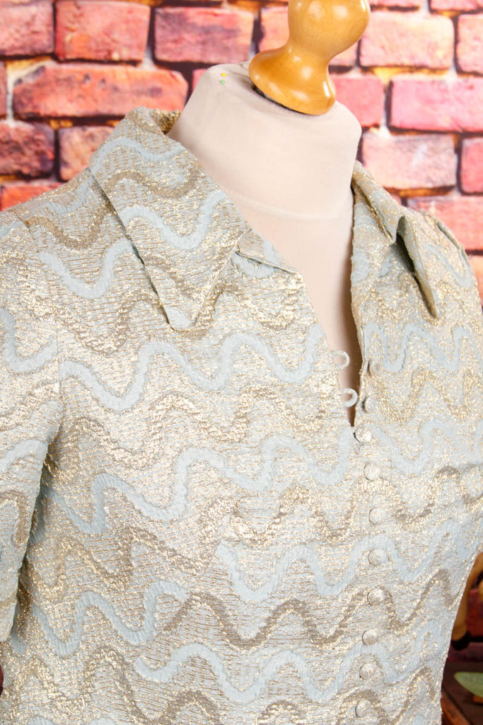 60s Brokat Tunika Bluse 60er 70er Boho Disco Frau gold M 40-42 real-boho real-disco Schlager Special türkis vintageberlin.de