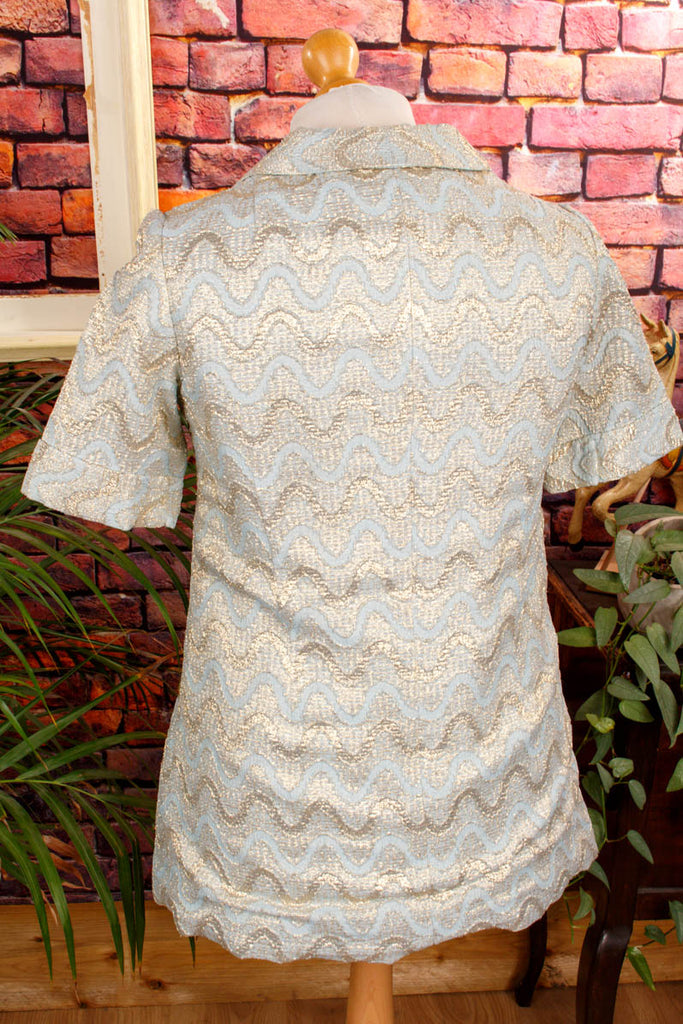 60s Brokat Tunika Bluse 60er 70er Boho Disco Frau gold M 40-42 real-boho real-disco Schlager Special türkis vintageberlin.de