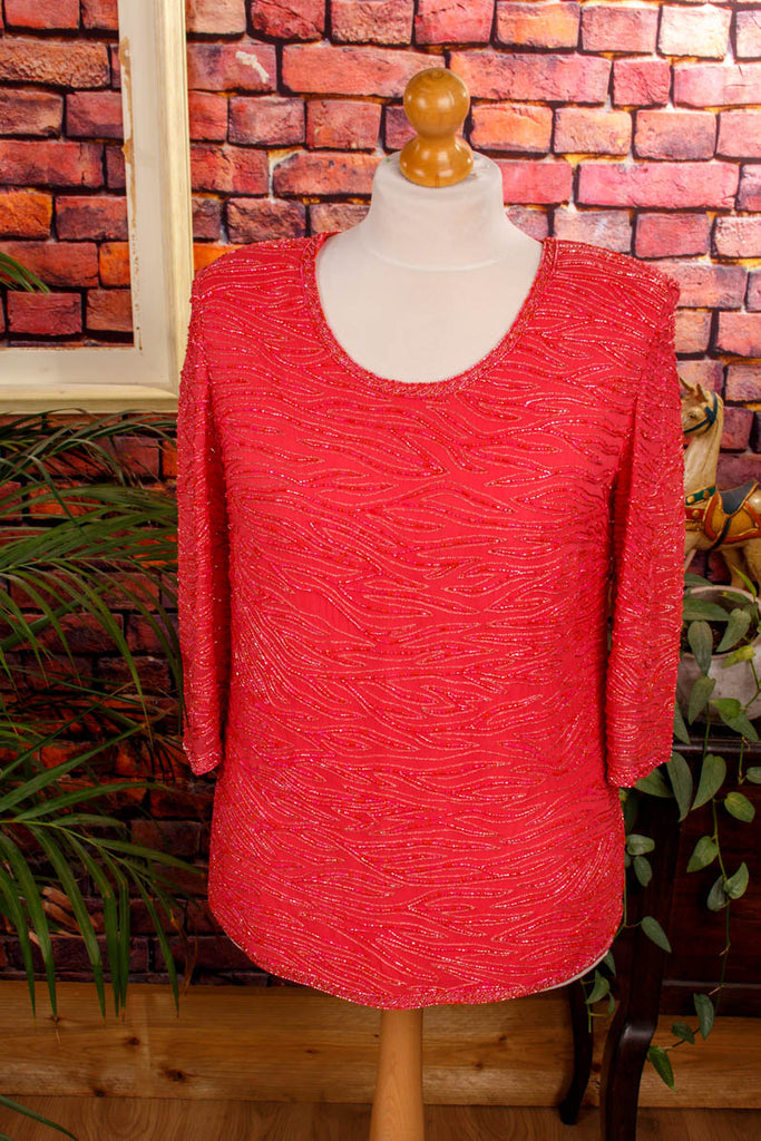 Pailletten Top apricot bestickt Default Title 90er Abendmode Frau L 44-46 M 40-42 rosa Special vintageberlin.de