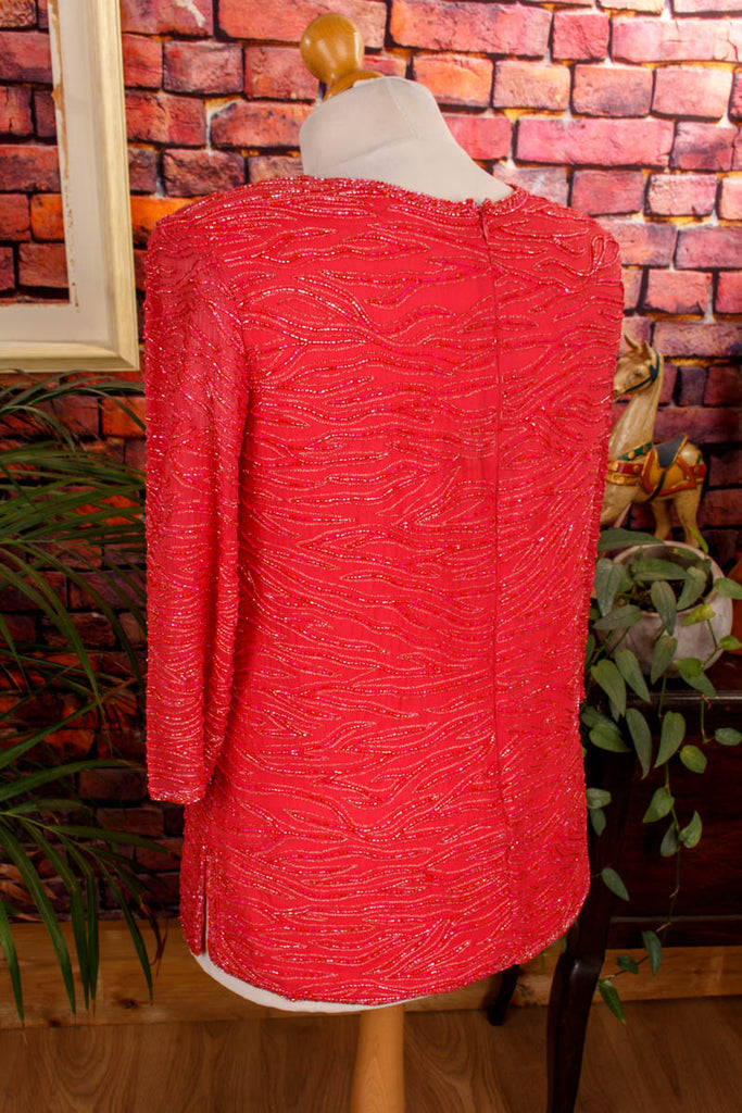Pailletten Top apricot bestickt 90er Abendmode Frau L 44-46 M 40-42 rosa Special vintageberlin.de