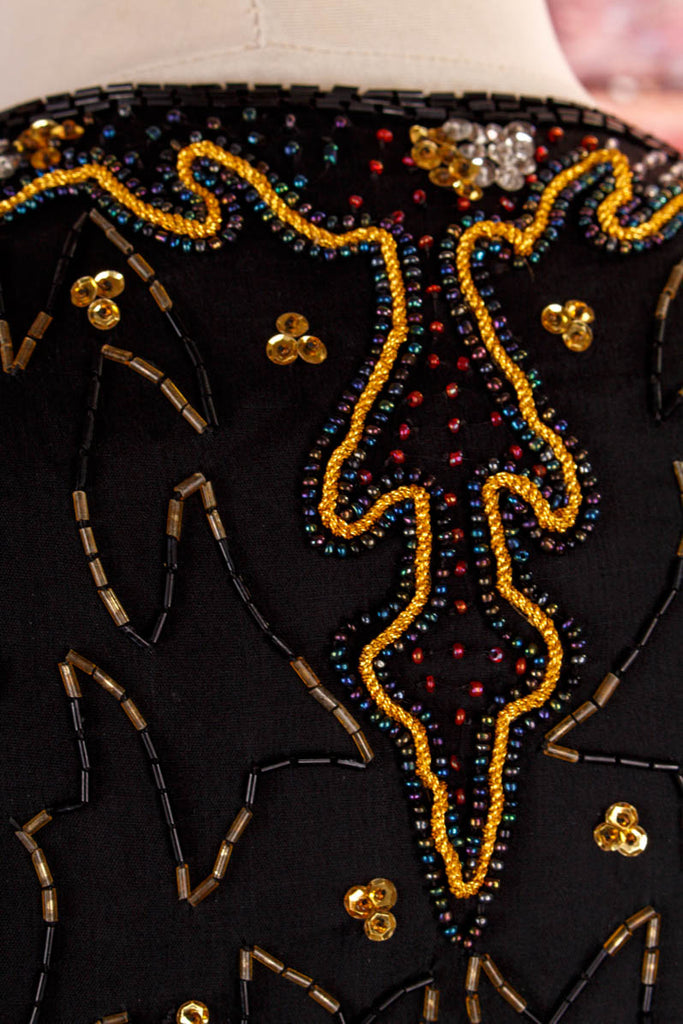 prächtige Pailletten Jacke schwarz 80er 90er Abendmode Boho Disco Frau gold M 40-42 real-80er schwarz Special vintageberlin.de
