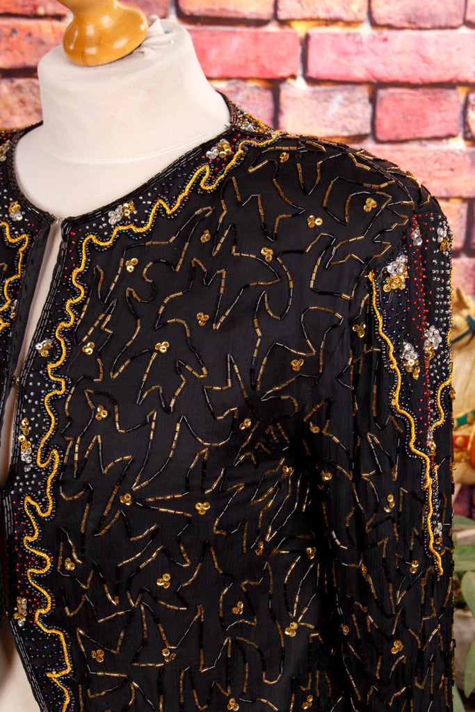 prächtige Pailletten Jacke schwarz 80er 90er Abendmode Boho Disco Frau gold M 40-42 real-80er schwarz Special vintageberlin.de