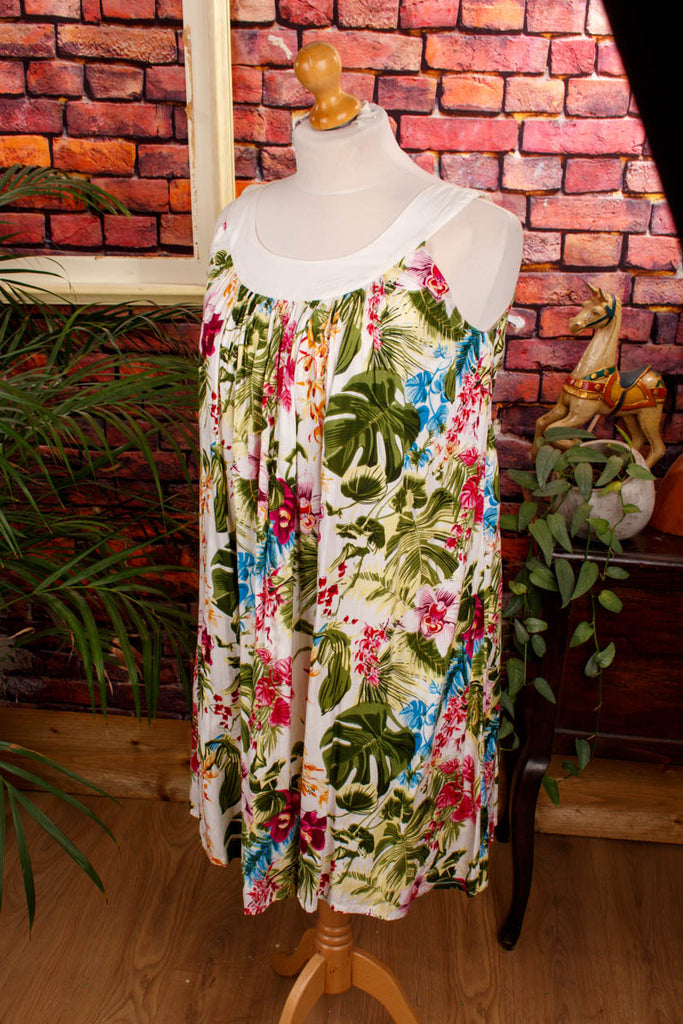 Sommerkleid bunt Blumenmuster 90er bunt Frau Hippie L 44-46 M 40-42 vintageberlin.de