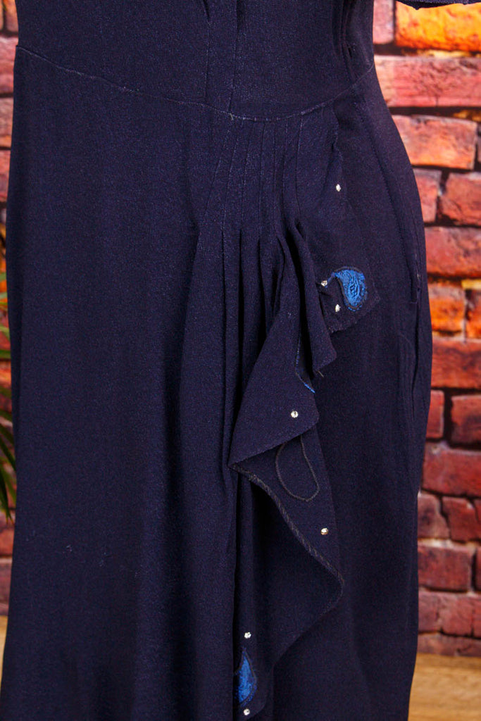 40er Jahre Abendkleid blau Glitzer 40er Abendmode blau Charleston Flapper&Charleston Frau M 40-42 real-rockabilly Rockabilly Special vintageberlin.de