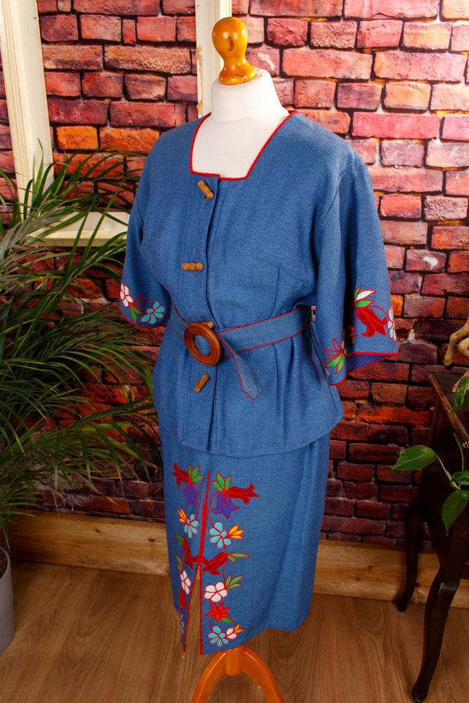 60s Boho Kostüm blau bunt bestickt Default Title 60er 70er blau Boho bunt Disco Frau Hippie real-boho real-rockabilly Rockabilly S 36-38 Schlager Special vintageberlin.de