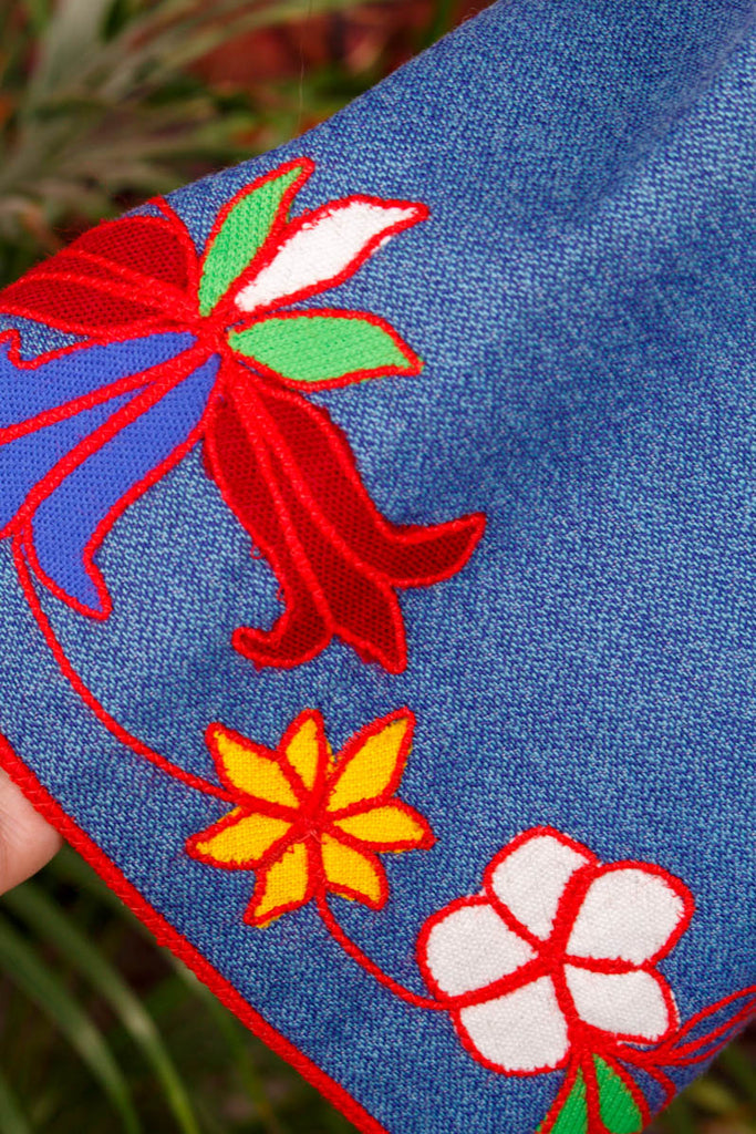 60s Boho Kostüm blau bunt bestickt 60er 70er blau Boho bunt Disco Frau Hippie real-boho real-rockabilly Rockabilly S 36-38 Schlager Special vintageberlin.de
