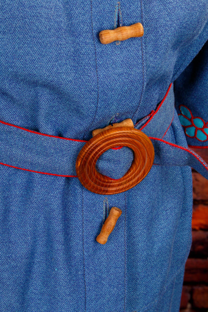 60s Boho Kostüm blau bunt bestickt 60er 70er blau Boho bunt Disco Frau Hippie real-boho real-rockabilly Rockabilly S 36-38 Schlager Special vintageberlin.de