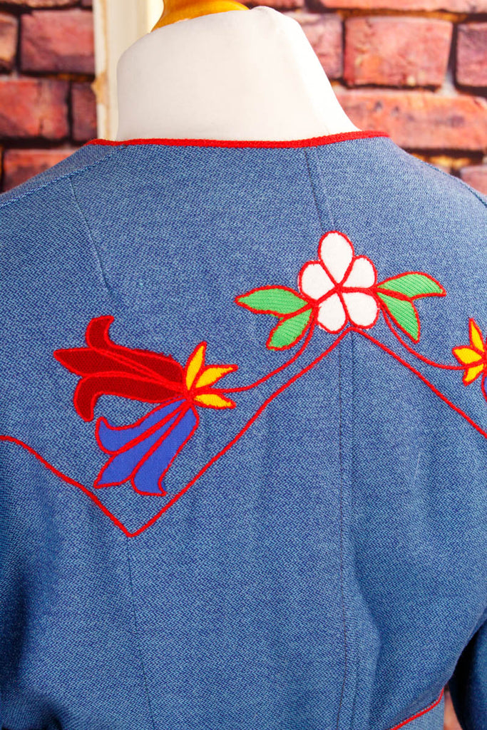 60s Boho Kostüm blau bunt bestickt 60er 70er blau Boho bunt Disco Frau Hippie real-boho real-rockabilly Rockabilly S 36-38 Schlager Special vintageberlin.de