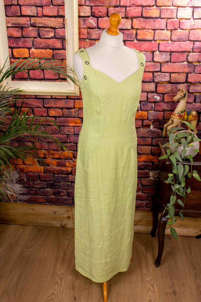 Leinen Sommerkleid lindgrün 90er Frau grün M 40-42 S 36-38 Special vintageberlin.de