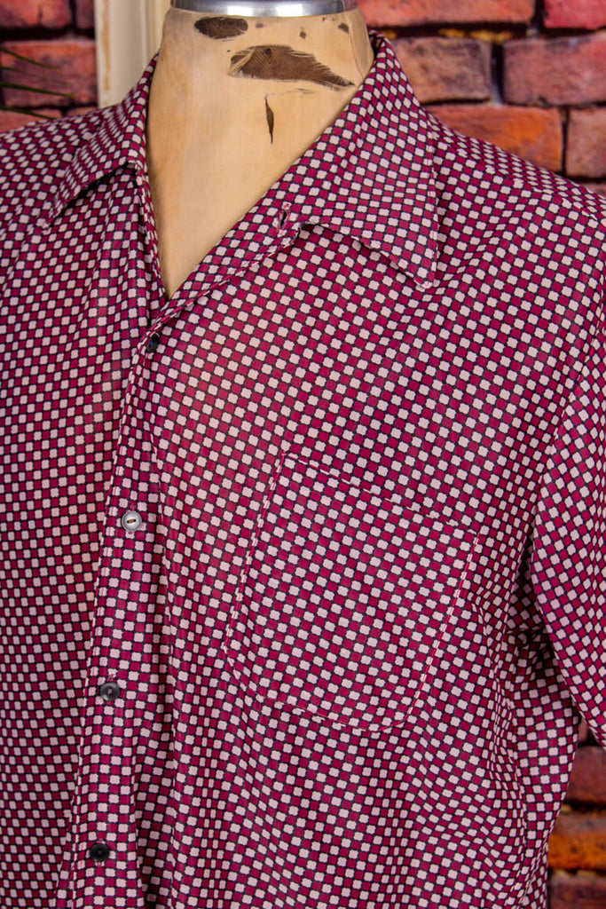 60s Nylon Hemd lila Muster 50er 60er 70er bunt Dandy Disco L 52-54 lila Mann real-disco real-rockabilly Rockabilly Schlager Special XL 56-58 vintageberlin.de
