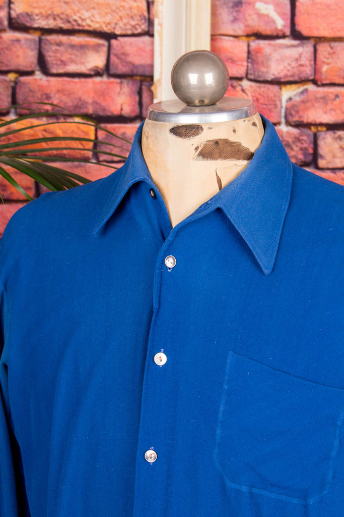70s Hemd blau Nylon Velours 60er 70er blau Dandy Disco L 52-54 M 48-50 Mann real-disco real-rockabilly Rockabilly Schlager Special vintageberlin.de