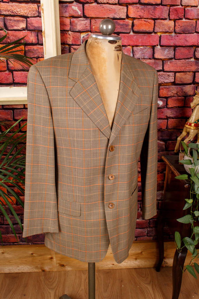 Vintage Valentino Sakko kariert Default Title 70er 80er beige Dandy Designer M 48-50 Mann orange Schlager Special vintageberlin.de