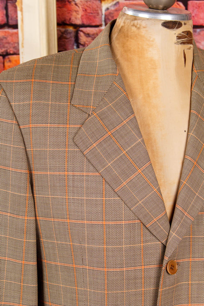Vintage Valentino Sakko kariert 70er 80er beige Dandy Designer M 48-50 Mann orange Schlager Special vintageberlin.de