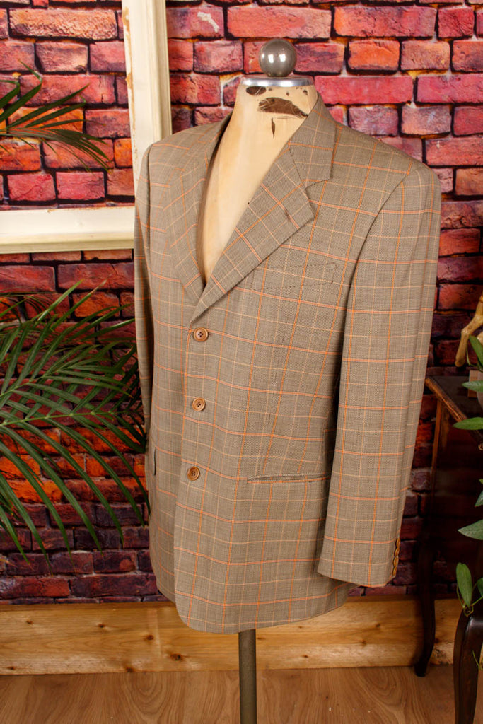 Vintage Valentino Sakko kariert 70er 80er beige Dandy Designer M 48-50 Mann orange Schlager Special vintageberlin.de