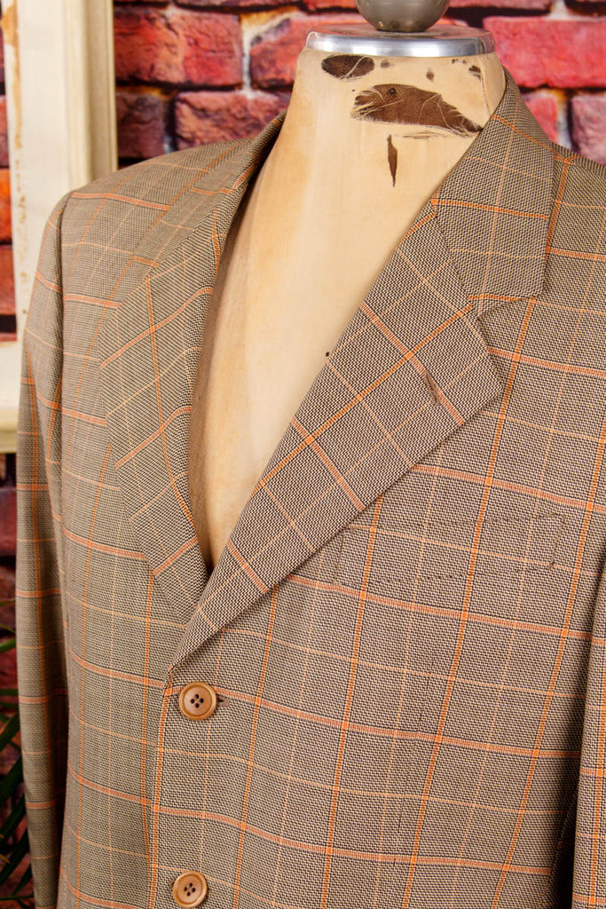 Vintage Valentino Sakko kariert 70er 80er beige Dandy Designer M 48-50 Mann orange Schlager Special vintageberlin.de
