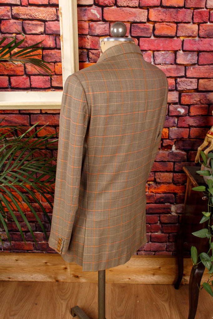 Vintage Valentino Sakko kariert 70er 80er beige Dandy Designer M 48-50 Mann orange Schlager Special vintageberlin.de