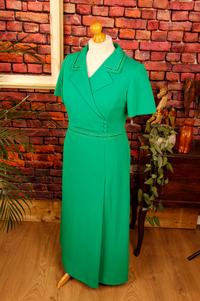 60s Abendkleid grün Megakragen Default Title 60er 70er Abendmode Boho Frau grün L 44-46 real-boho real-disco Schlager Special vintageberlin.de