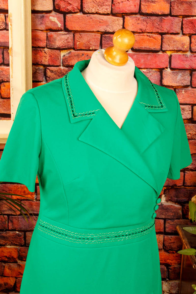 60s Abendkleid grün Megakragen 60er 70er Abendmode Boho Frau grün L 44-46 real-boho real-disco Schlager Special vintageberlin.de