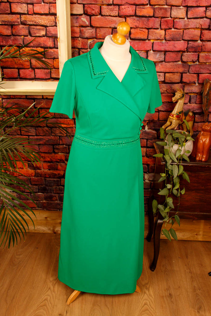 60s Abendkleid grün Megakragen 60er 70er Abendmode Boho Frau grün L 44-46 real-boho real-disco Schlager Special vintageberlin.de