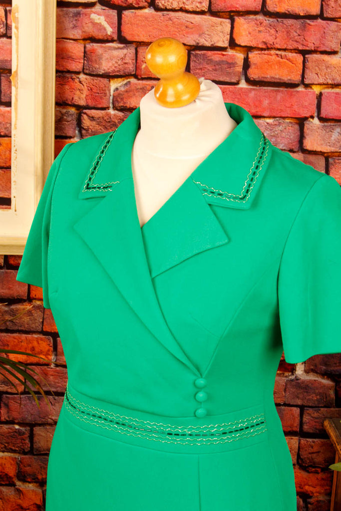 60s Abendkleid grün Megakragen 60er 70er Abendmode Boho Frau grün L 44-46 real-boho real-disco Schlager Special vintageberlin.de