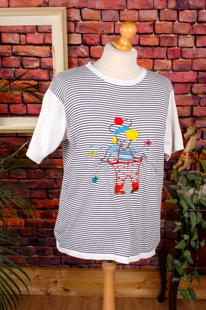 Benetton Ringelshirt Clown Default Title 90er blau Designer Frau L 44-46 Special weiß vintageberlin.de