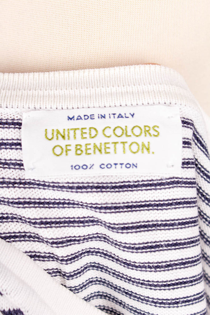 Benetton Ringelshirt Clown 90er blau Designer Frau L 44-46 Special weiß vintageberlin.de