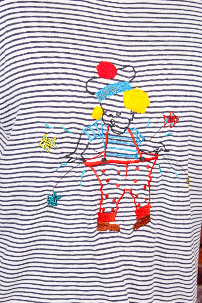 Benetton Ringelshirt Clown 90er blau Designer Frau L 44-46 Special weiß vintageberlin.de