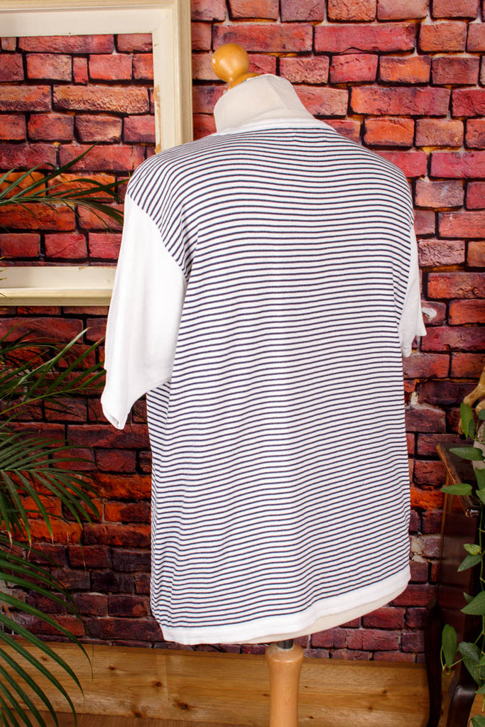 Benetton Ringelshirt Clown 90er blau Designer Frau L 44-46 Special weiß vintageberlin.de