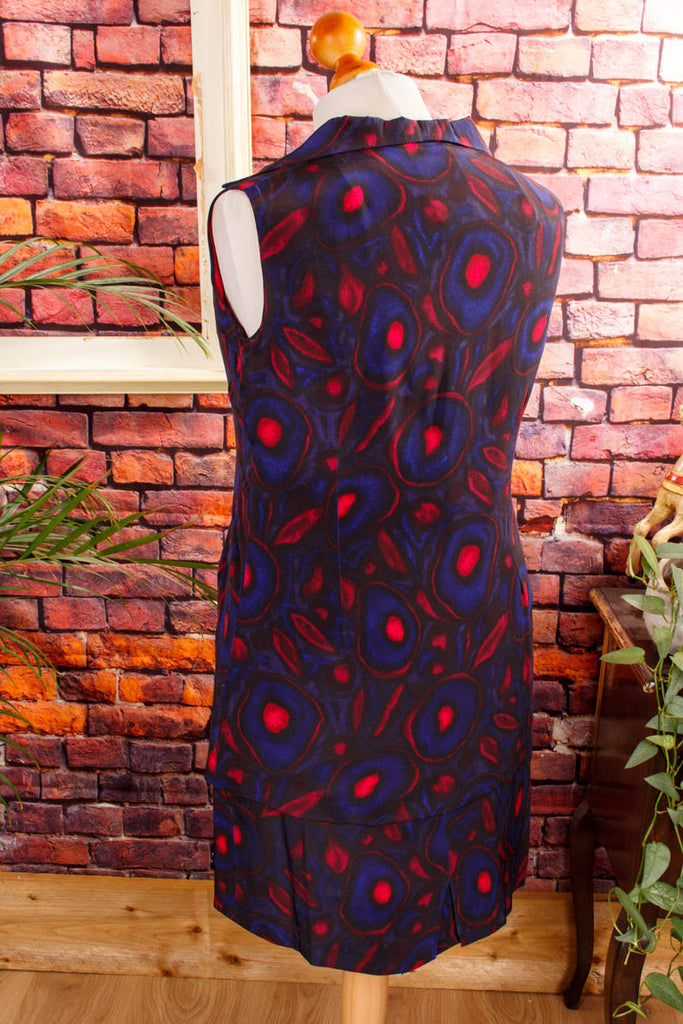 60s Avantgarde Minirock + Tunika Seide 50er 60er 70er Abendmode blau Boho bunt Disco Frau lila M 40-42 pink real-boho real-disco Rockabilly Schlager Special vintageberlin.de