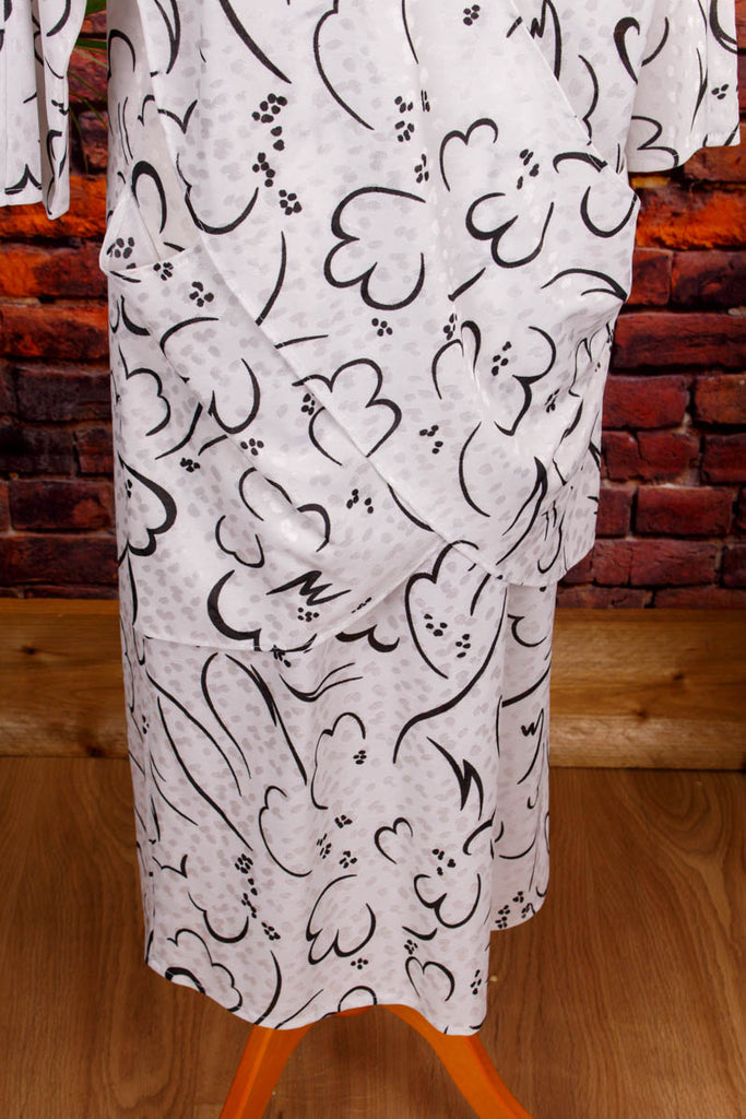 80er Power Dress weiß Muster 80er Boho Disco Frau M 40-42 real-80er Special weiß vintageberlin.de