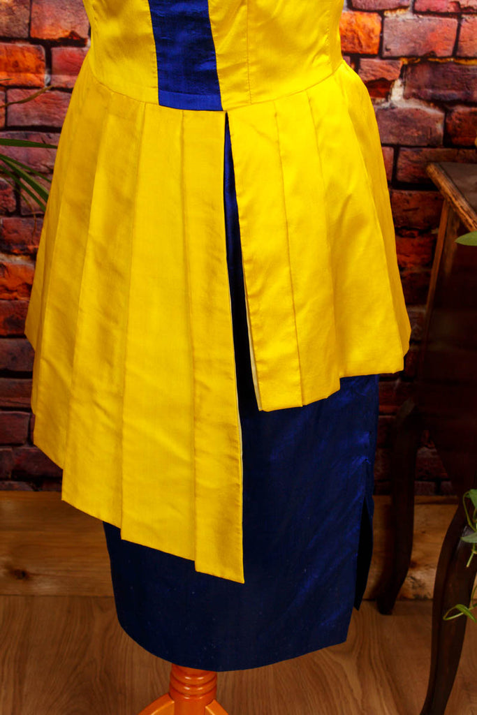 Partykleid gelb blau Schweden 90er Abendmode blau Disco Frau gelb S 36-38 Special vintageberlin.de