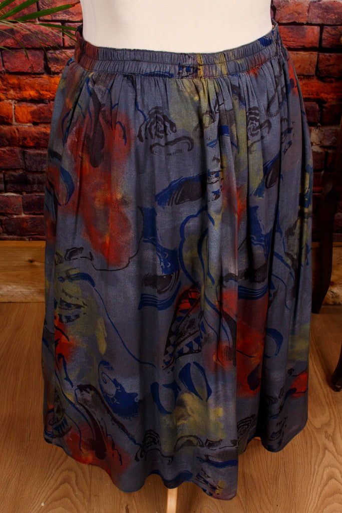 90s Viskoserock bunt Muster 90er Boho bunt Frau grau L 44-46 orange real-boho Special XL 48-50 vintageberlin.de