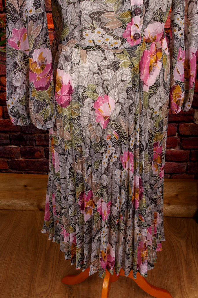 70s Plissee Kleid bunt Blumen 70er Abendmode Boho bunt Disco Frau M 40-42 real-boho Rockabilly Schlager Special vintageberlin.de