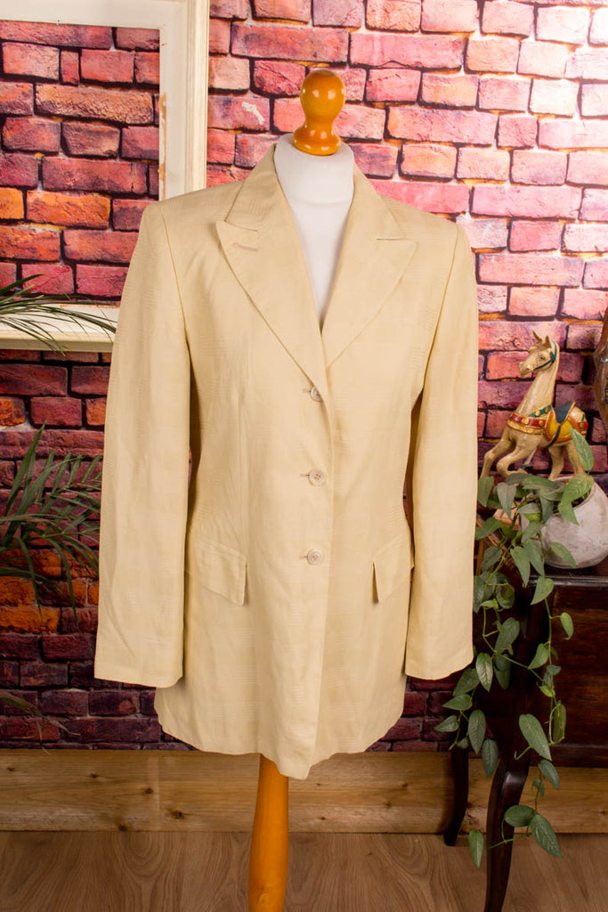 Leinenmix Blazer beige gold 80er 90er beige Designer Frau gold M 40-42 S 36-38 Sekretärin Special vintageberlin.de