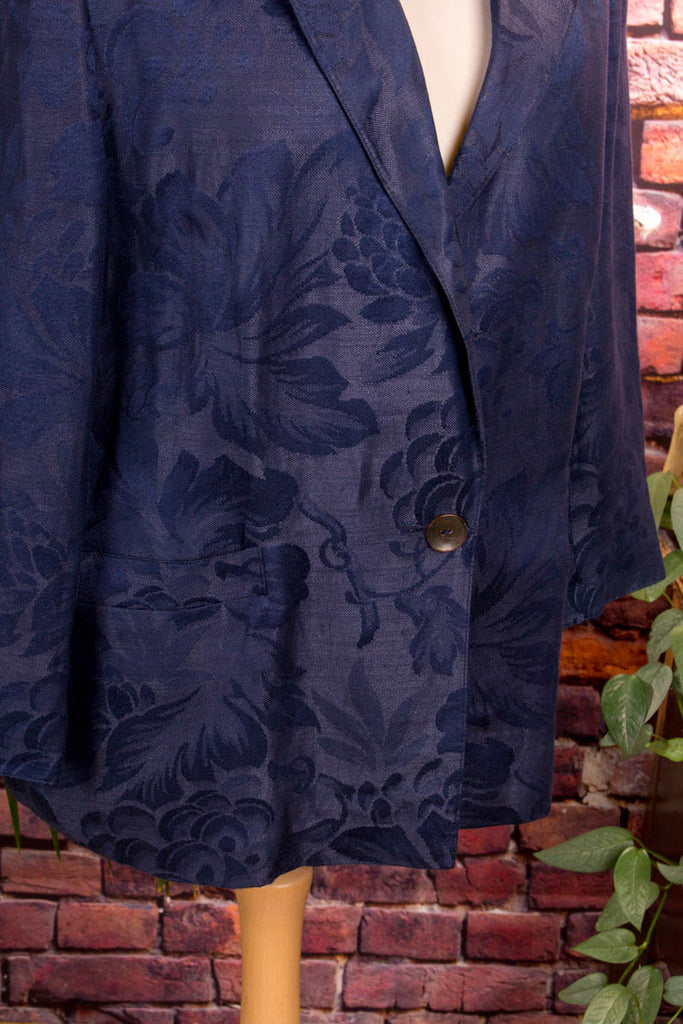 80s Blazer blau Brokat Leinenmix 80er 90er blau Boho Dandy Disco Frau L 44-46 real-80er real-rockabilly Rockabilly Schlager Special vintageberlin.de