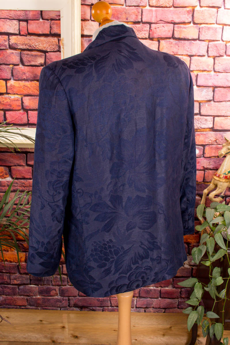 80s Blazer blau Brokat Leinenmix