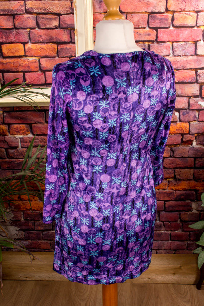 70s Disco Minikleid lila samt 60er 70er bunt Disco Frau lila M 40-42 real-disco S 36-38 Schlager Special vintageberlin.de