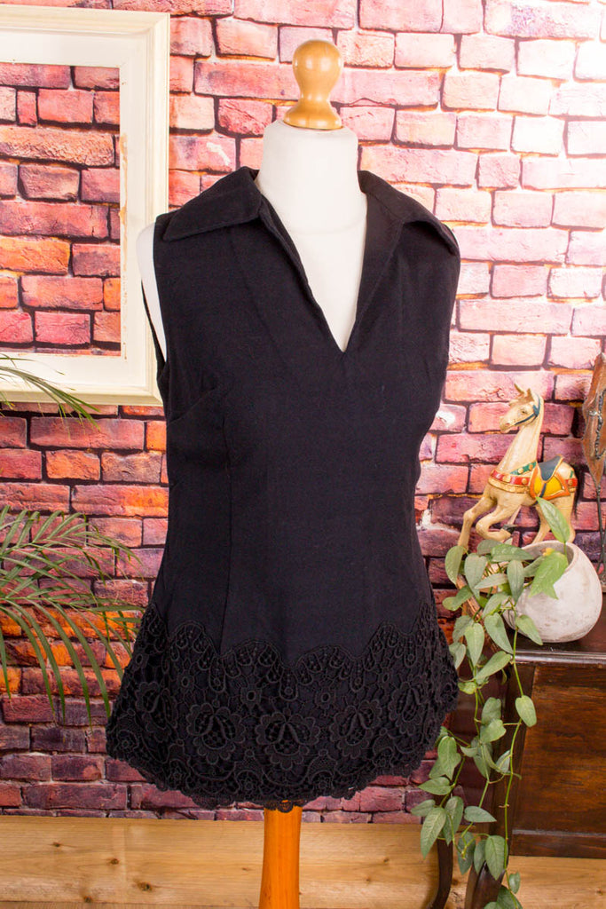 60s Tunika Langtop schwarz Wolle 60er 70er Boho Disco Frau Gothic S 36-38 Schlager schwarz Special vintageberlin.de