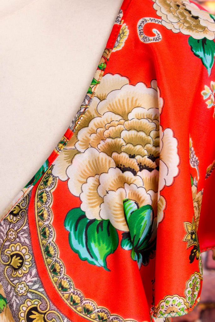 Boho Hauskleid rot Muster 70er Boho bunt Frau Hippie M 40-42 real-boho Rockabilly rot S 36-38 Schlager Special vintageberlin.de