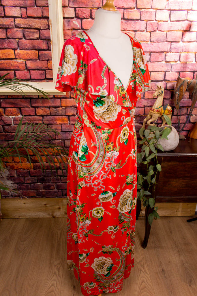 Boho Hauskleid rot Muster 70er Boho bunt Frau Hippie M 40-42 real-boho Rockabilly rot S 36-38 Schlager Special vintageberlin.de