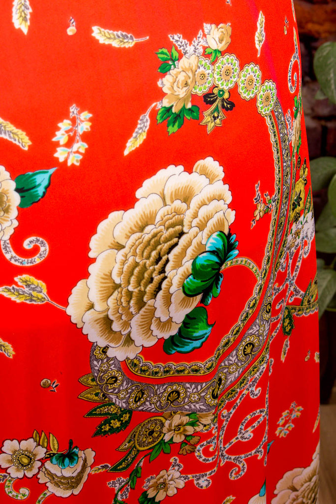 Boho Hauskleid rot Muster 70er Boho bunt Frau Hippie M 40-42 real-boho Rockabilly rot S 36-38 Schlager Special vintageberlin.de