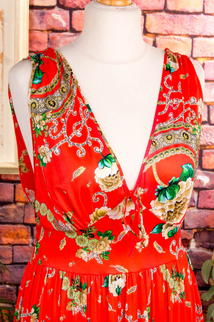 Boho Hauskleid rot Muster 70er Boho bunt Frau Hippie M 40-42 real-boho Rockabilly rot Schlager Special vintageberlin.de