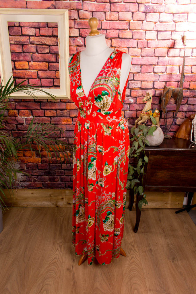 Boho Hauskleid rot Muster 70er Boho bunt Frau Hippie M 40-42 real-boho Rockabilly rot Schlager Special vintageberlin.de