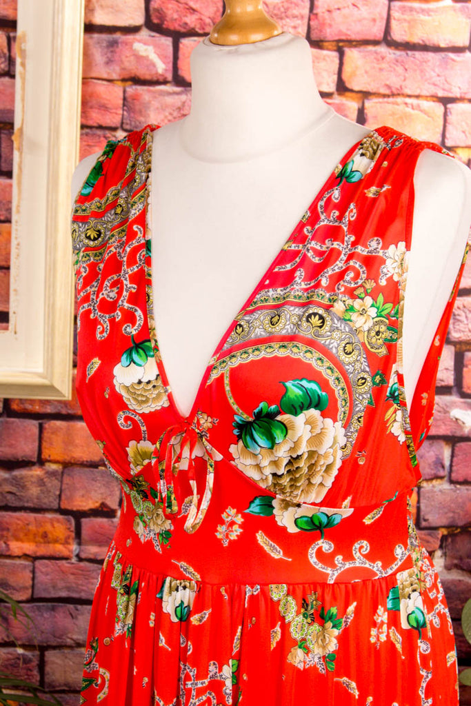 Boho Hauskleid rot Muster 70er Boho bunt Frau Hippie M 40-42 real-boho Rockabilly rot Schlager Special vintageberlin.de