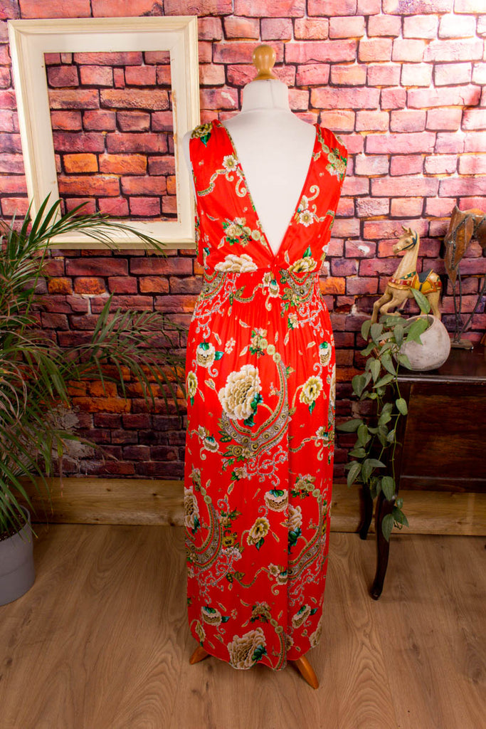 Boho Hauskleid rot Muster 70er Boho bunt Frau Hippie M 40-42 real-boho Rockabilly rot Schlager Special vintageberlin.de