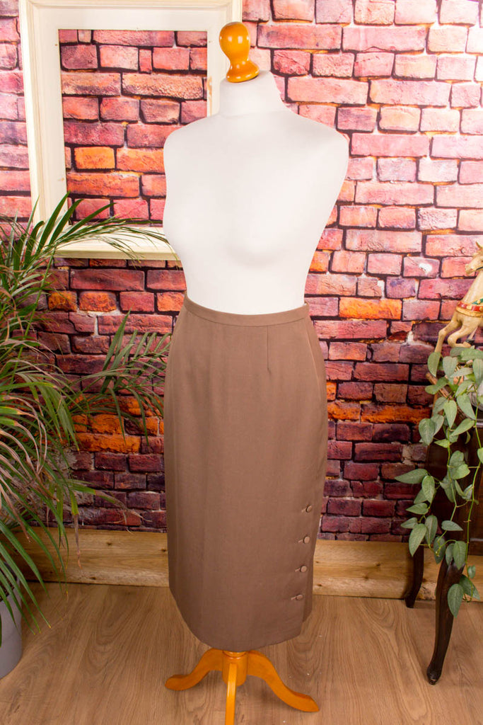 Vintage Wollrock beige Knopfleiste 60er 70er beige Frau Mod Rockabilly S 36-38 Sekretärin Special vintageberlin.de