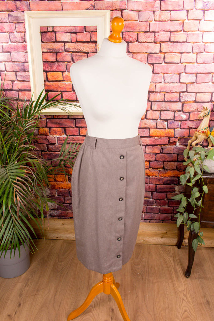 80s Rock greige schmal 80er 90er beige Disco Frau grau real-80er Rockabilly S 36-38 Sekretärin Special vintageberlin.de